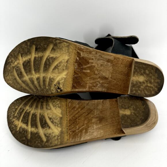 No. 6 Jane Huarache Platform Clog Leather Peep Toe Ankle Strap Midnight Black 6 - Picture 7 of 7